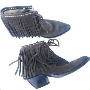 Frye Fringe Ankle Boots Sasha 7 1/2 brown leather 7.5 suede boho
